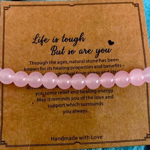 ROSEQUARTZ PINK STRETCHY BRACELET “LIFE IS TOUGH BUT SO ARE YOU MOTTO” HEART